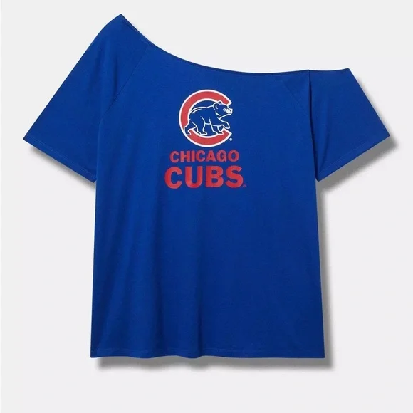 MLB Chicago Cubs Cotton Off-Shoulder Tee Womens 5X Blue - Picture 1 of 6